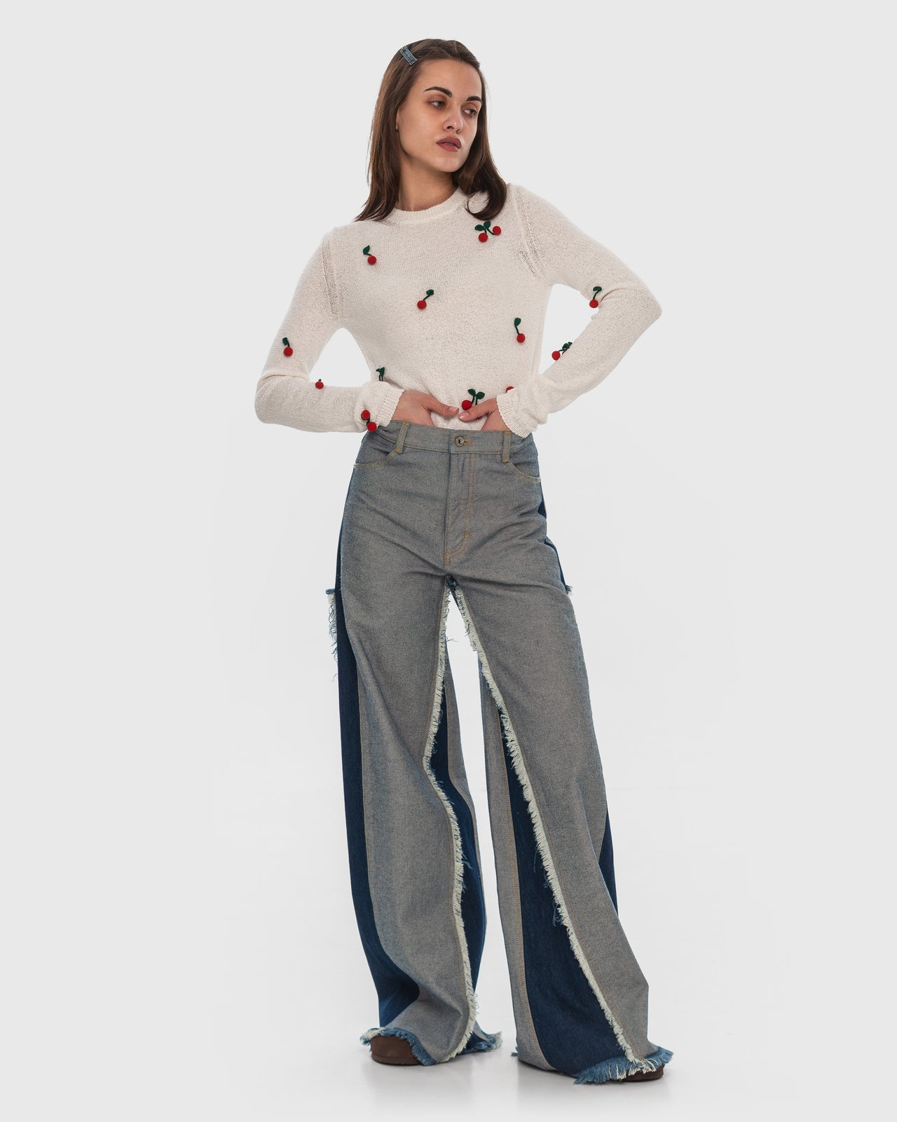 Buy Reversed Jeans with Contrast Side Lines – Bottoms by Ksenia Schnaider | Ethical & Sustainable Fashion