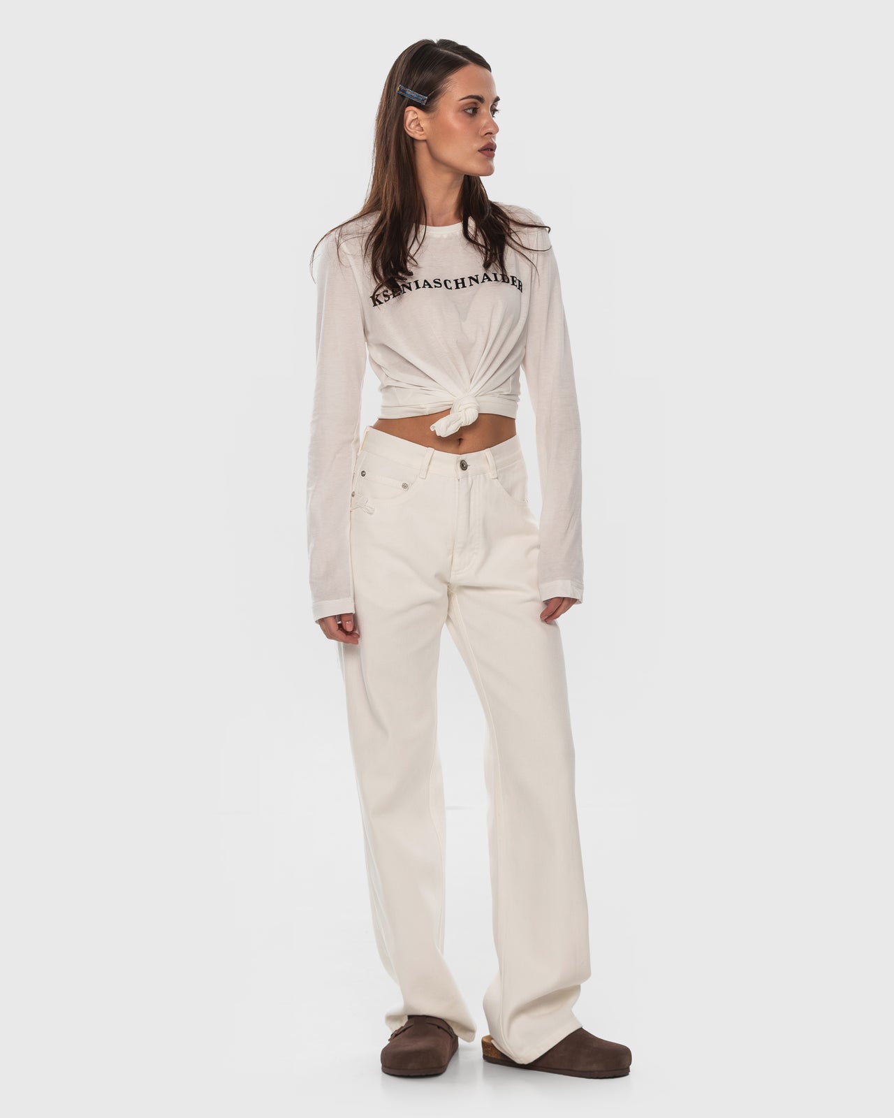 Buy White Jeans with Rug Pocket – Bottoms by Ksenia Schnaider | Ethical & Sustainable Fashion