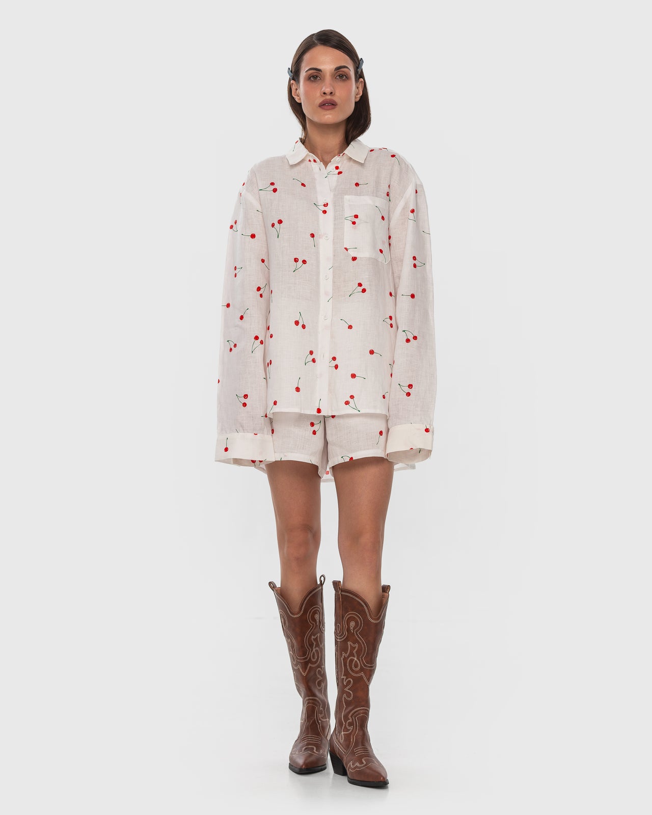 Buy Hemp Shirt with Cherry Print – Tops by Ksenia Schnaider | Ethical & Sustainable Fashion