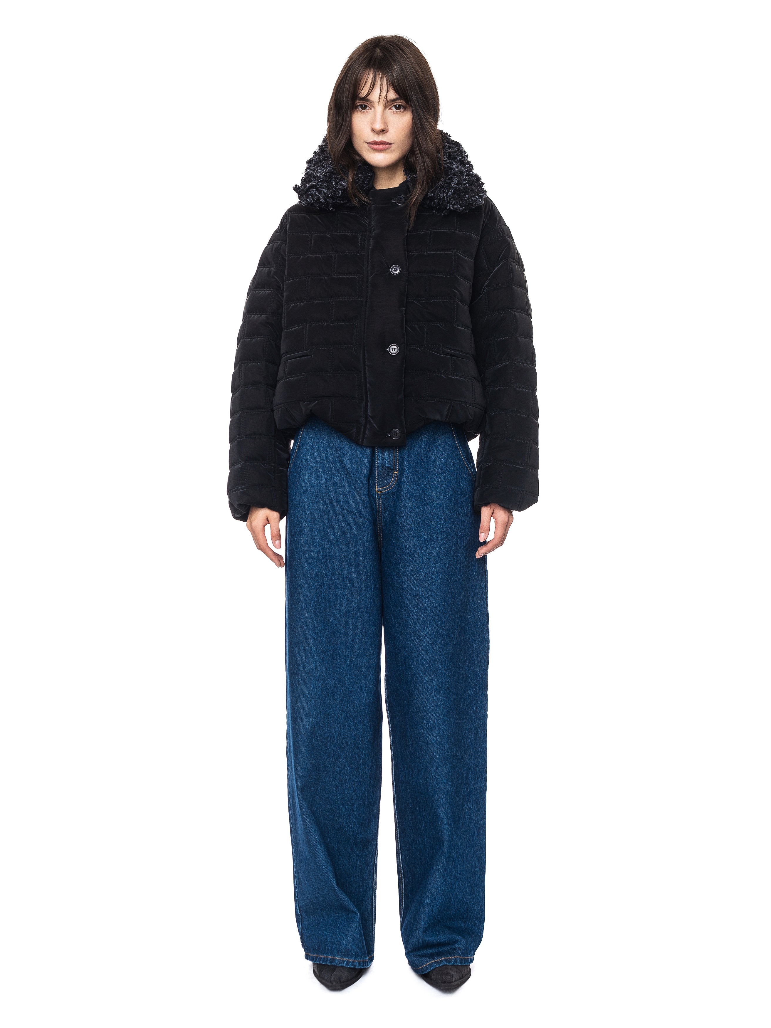 Bricks Quilted Jacket with Denim Fur Collar image