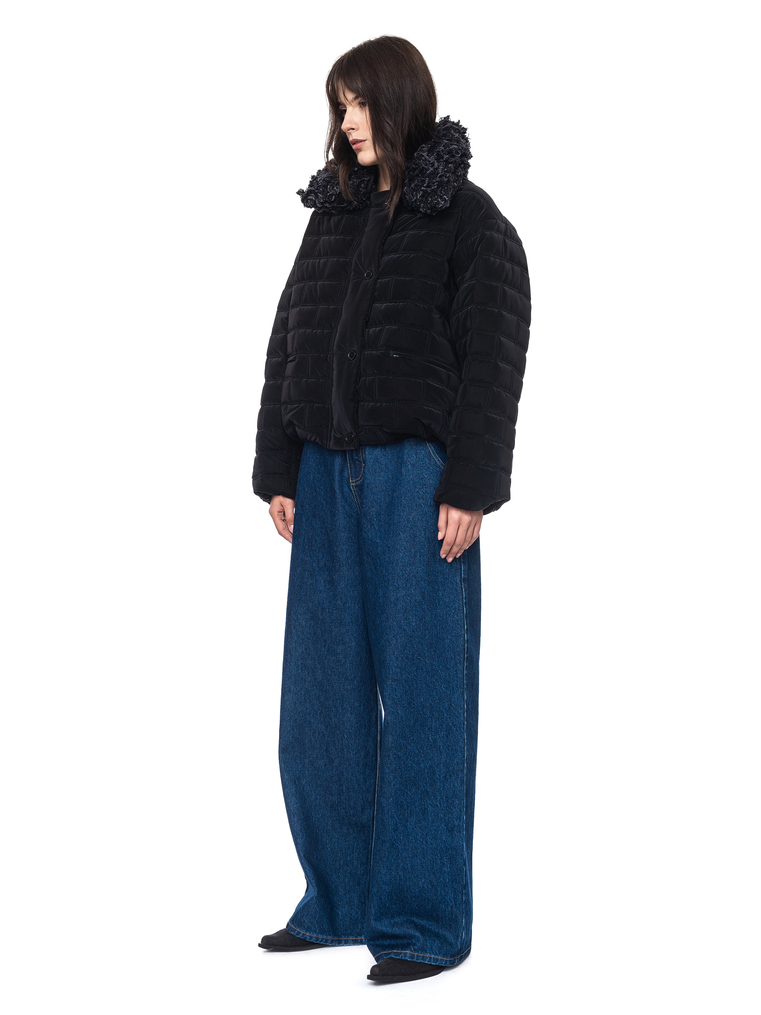 Bricks Quilted Jacket with Denim Fur Collar image