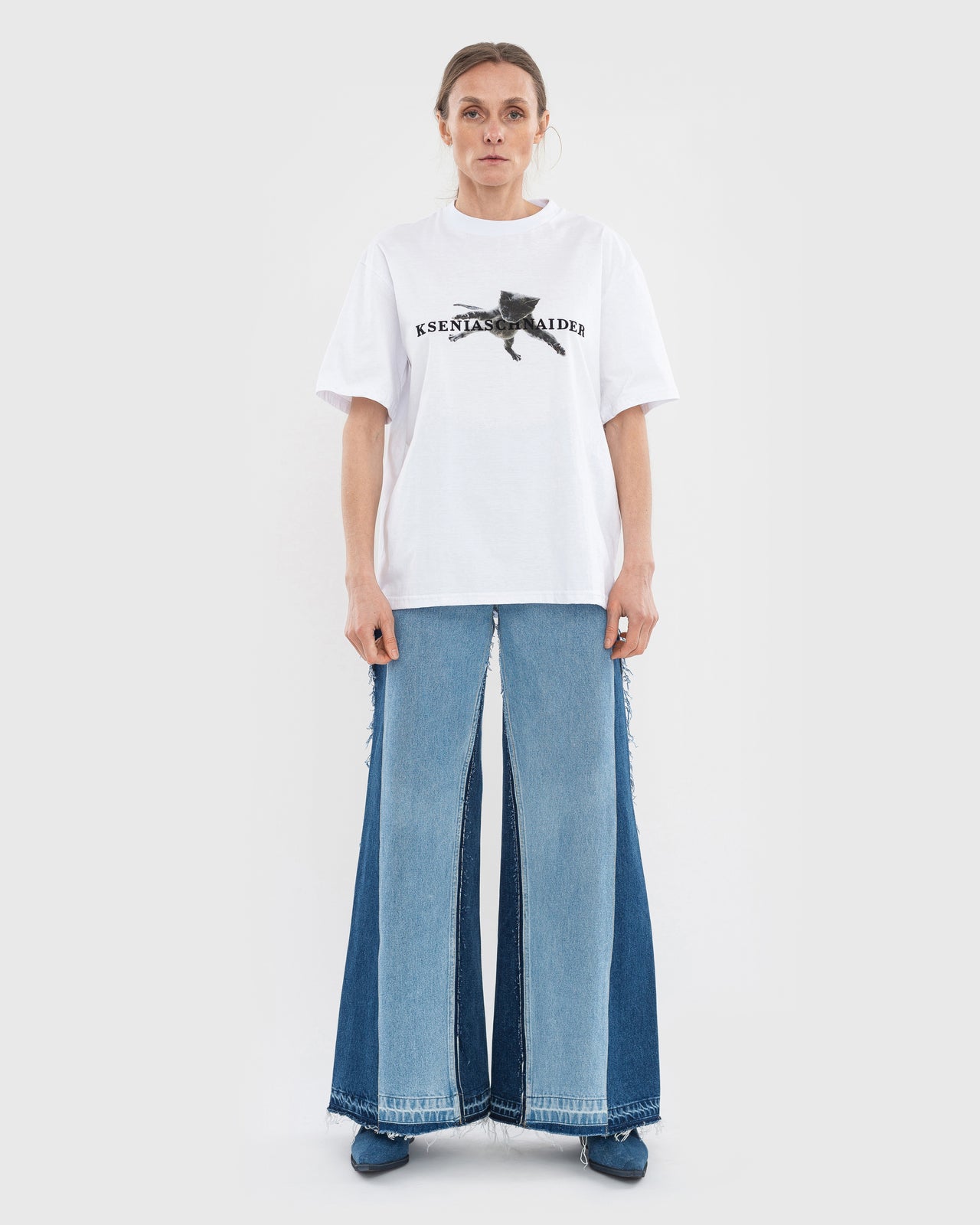Buy Reworked Patchwork Wide Jeans – Bottoms by Ksenia Schnaider | Ethical & Sustainable Fashion