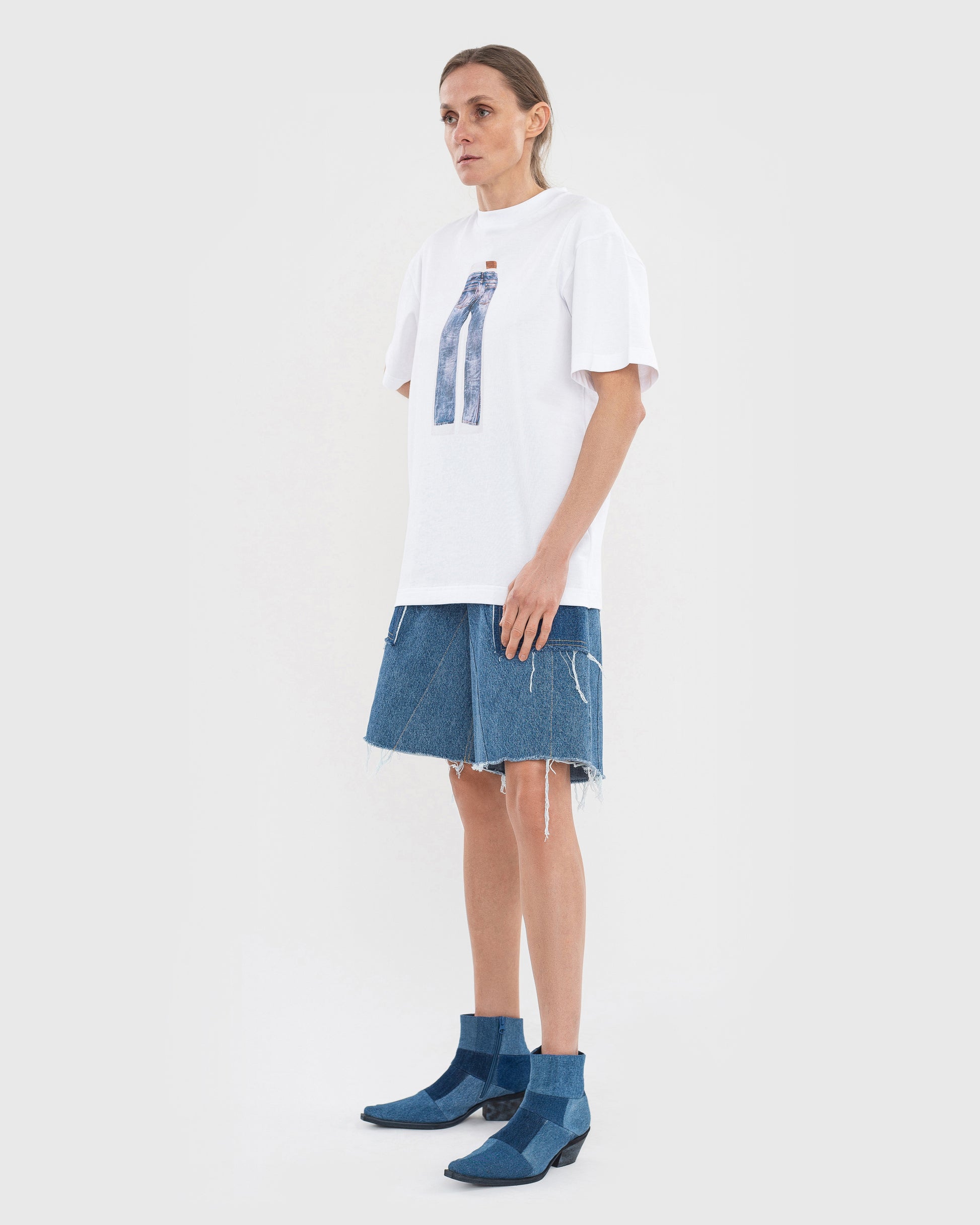 Buy T-shirt with Augmented Jeans – Tops by Ksenia Schnaider | Ethical & Sustainable Fashion