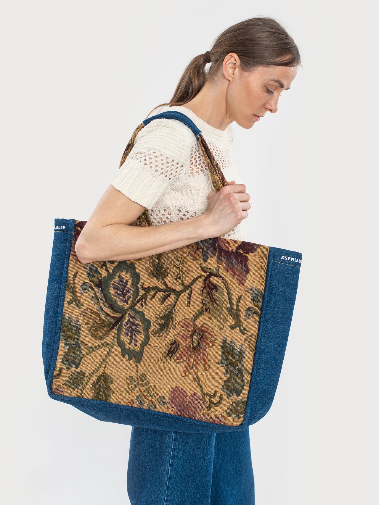 Buy Denim Floral Tote Bag – Accessories by Ksenia Schnaider | Ethical & Sustainable Fashion