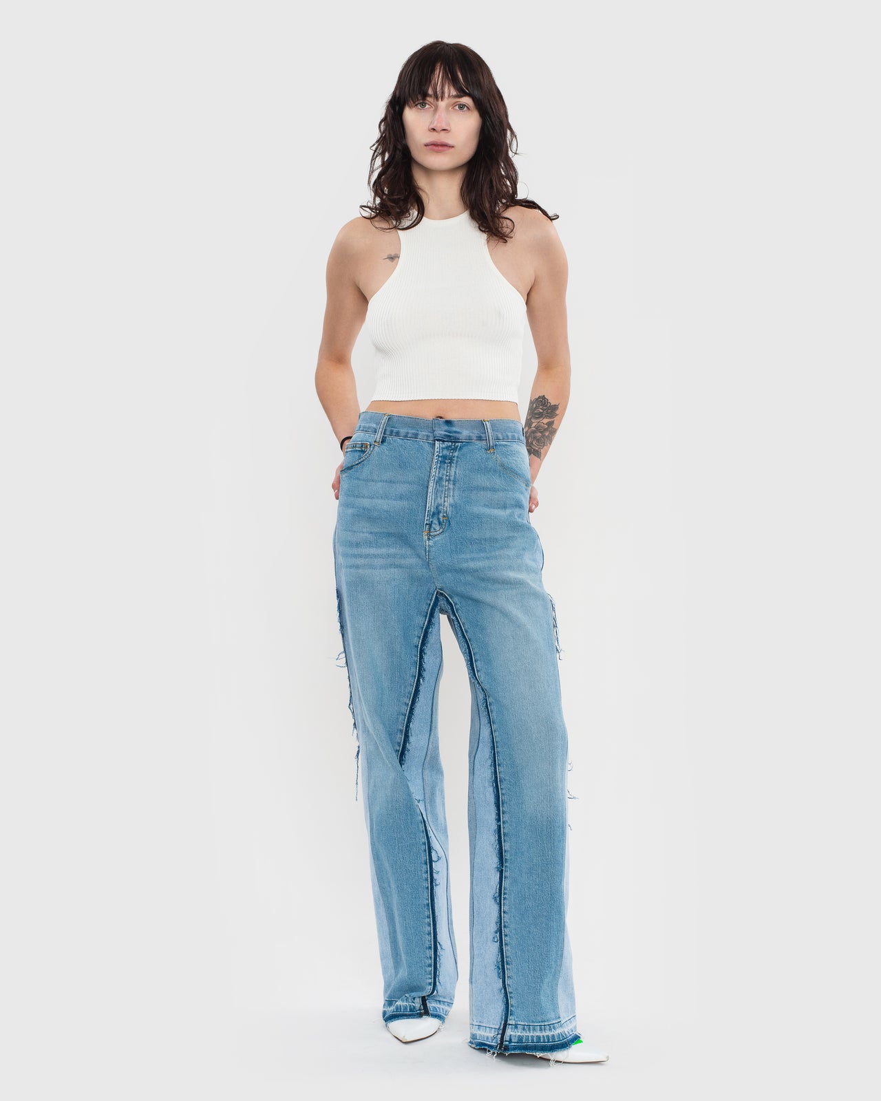 Buy Reworked Denim Wide Jeans – Bottoms by Ksenia Schnaider | Ethical & Sustainable Fashion