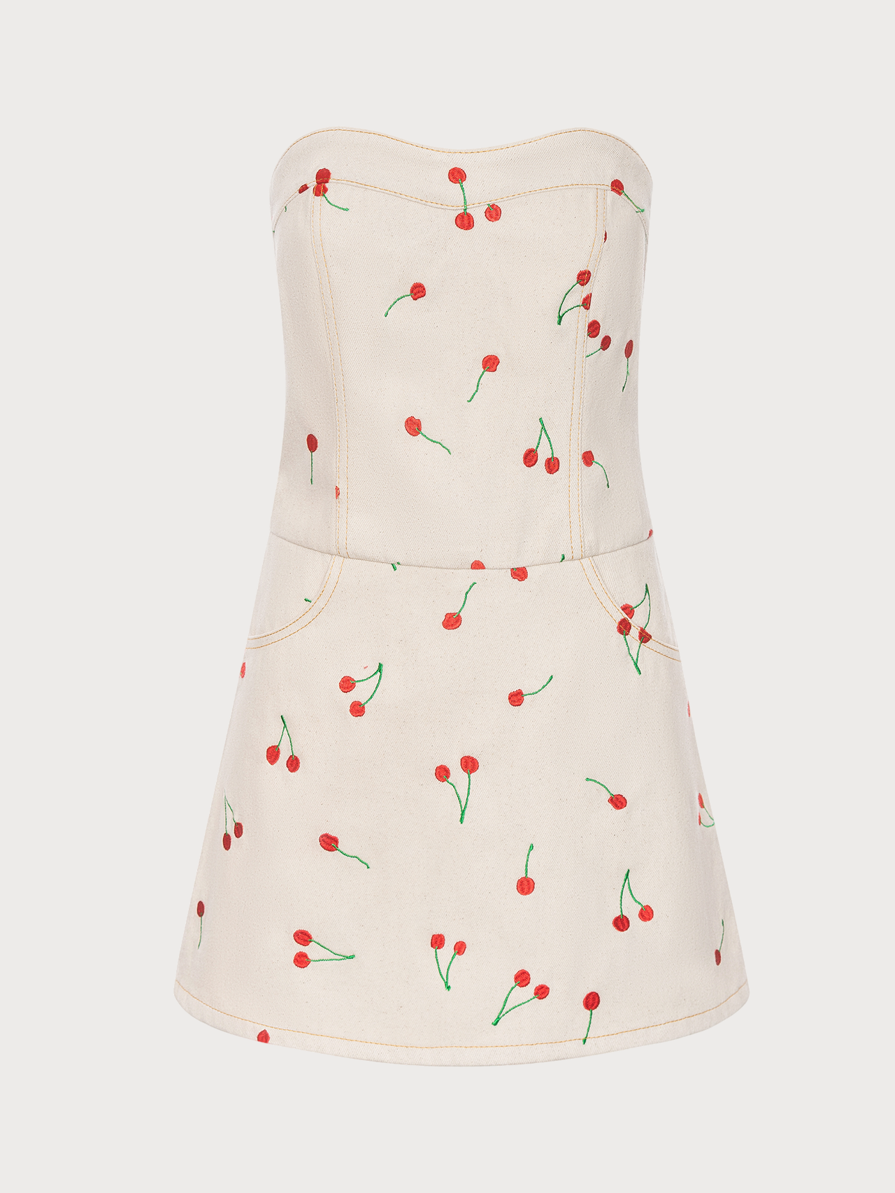 Buy Denim Shortall with Embroidered Cherries – Dresses by Ksenia Schnaider | Ethical & Sustainable Fashion