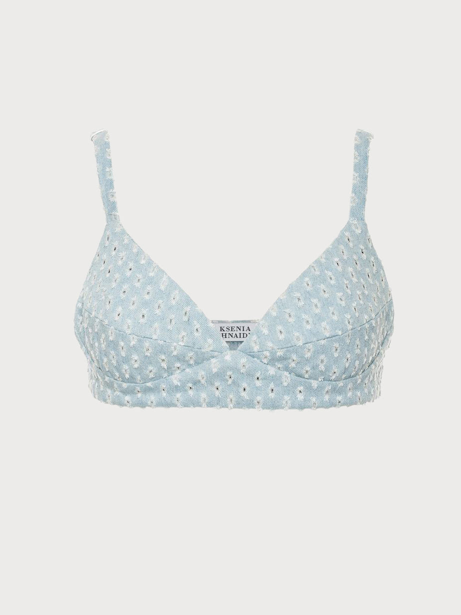 Buy Perforated Denim Bra – Tops by Ksenia Schnaider | Ethical & Sustainable Fashion