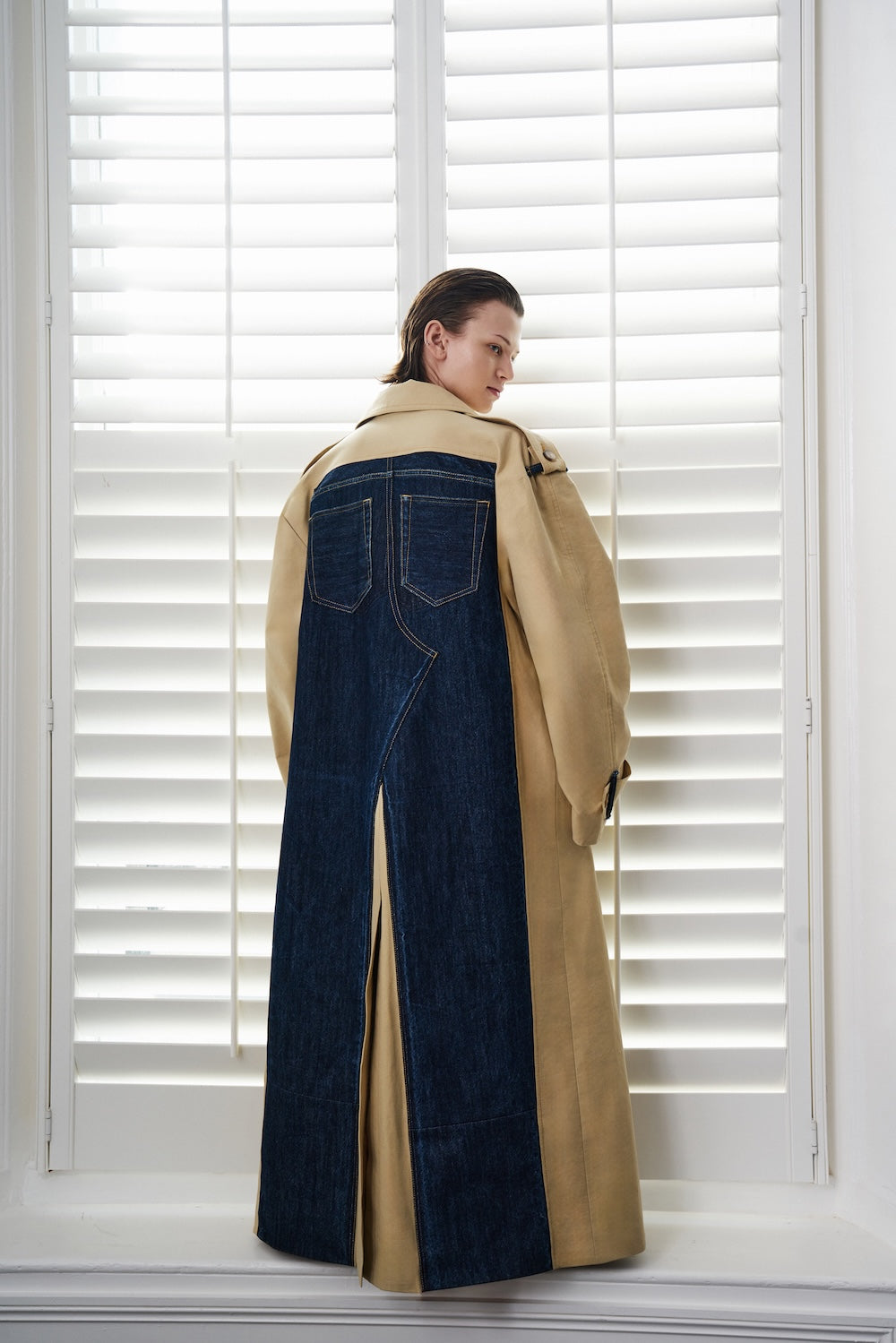 Buy Reworked Trench with Back Jeans Detail – Outerwear by Ksenia Schnaider | Ethical & Sustainable Fashion