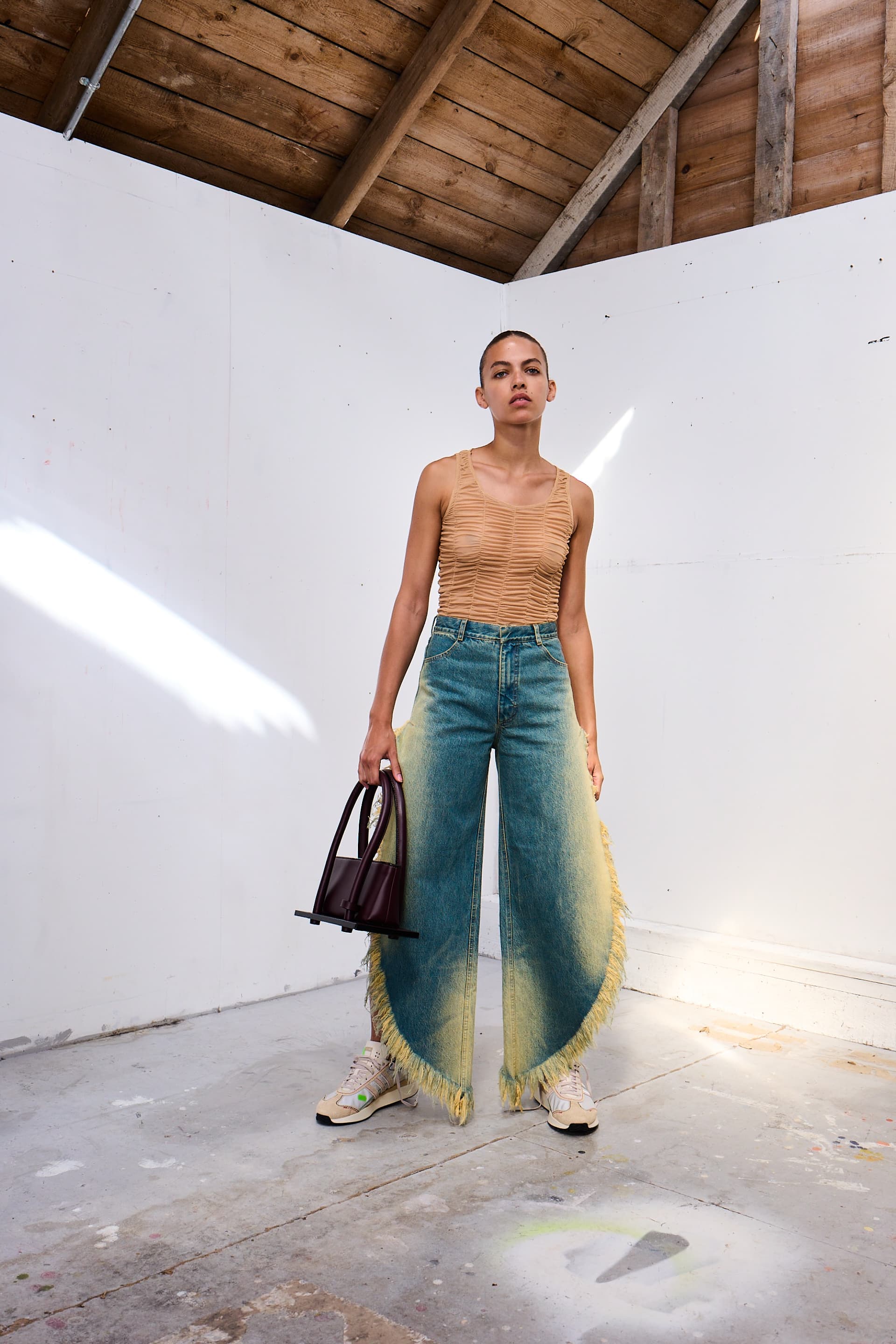 Buy Wide Jeans with Side Splits with Rust Wash – Bottoms by Ksenia Schnaider | Ethical & Sustainable Fashion