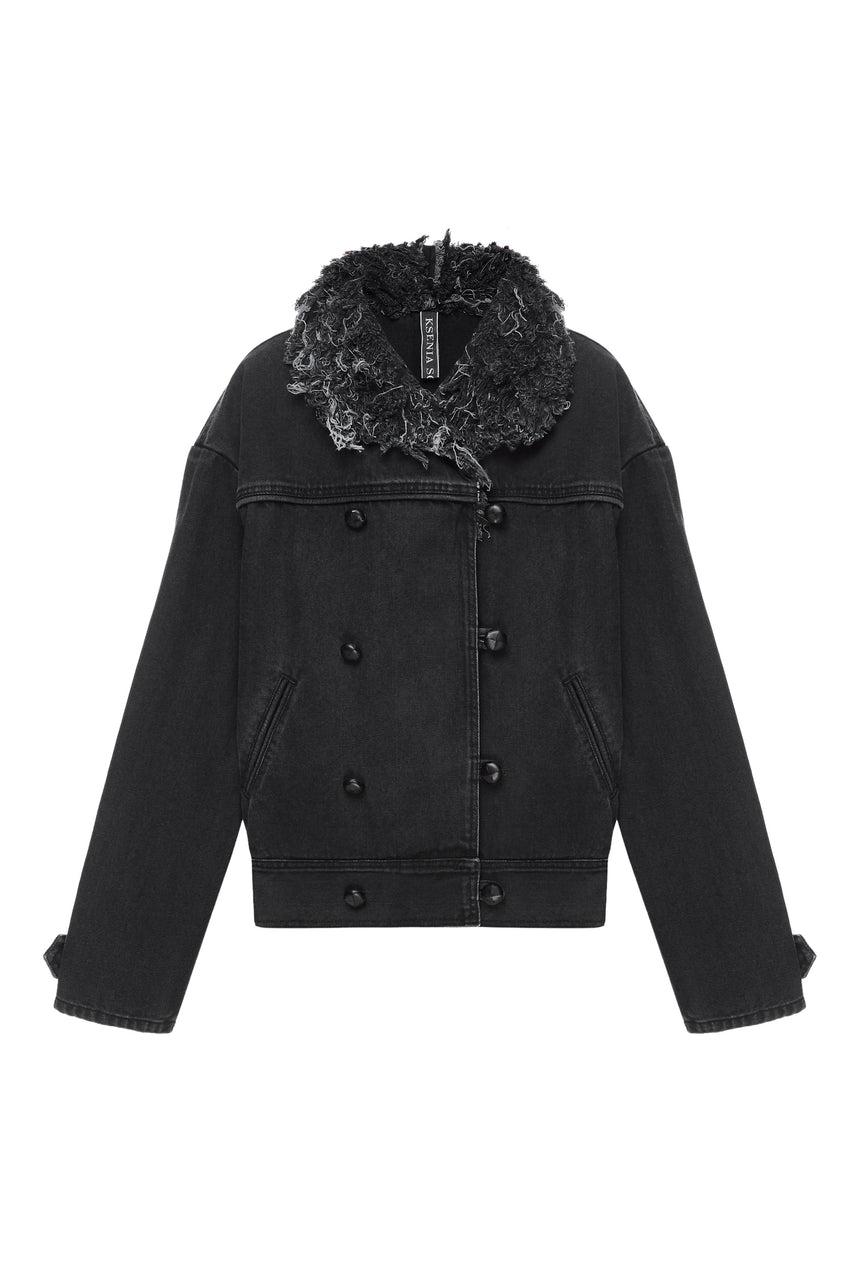 Black Denim Jacket with Denim Fur Collar image