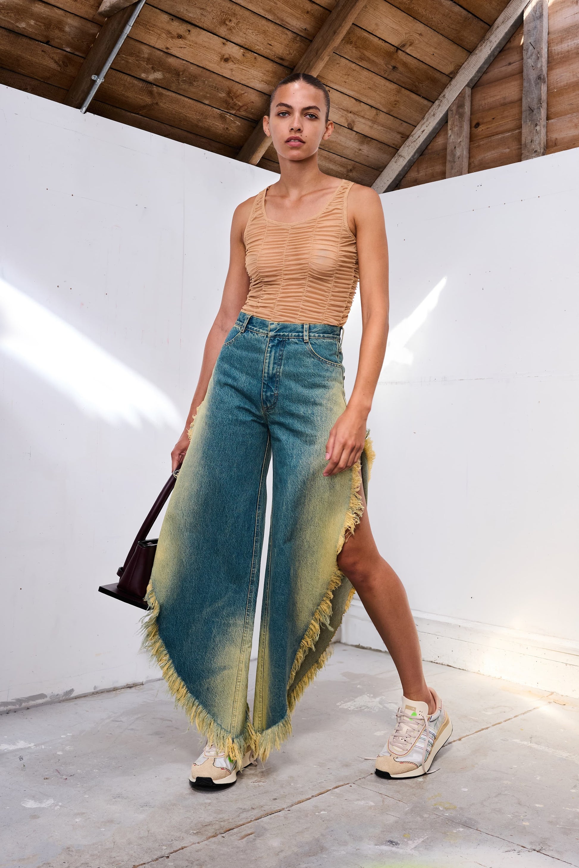 Buy Wide Jeans with Side Splits with Rust Wash – Bottoms by Ksenia Schnaider | Ethical & Sustainable Fashion