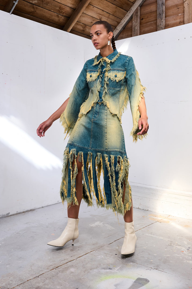 Midi Monster Fringed Skirt with Rust Wash image