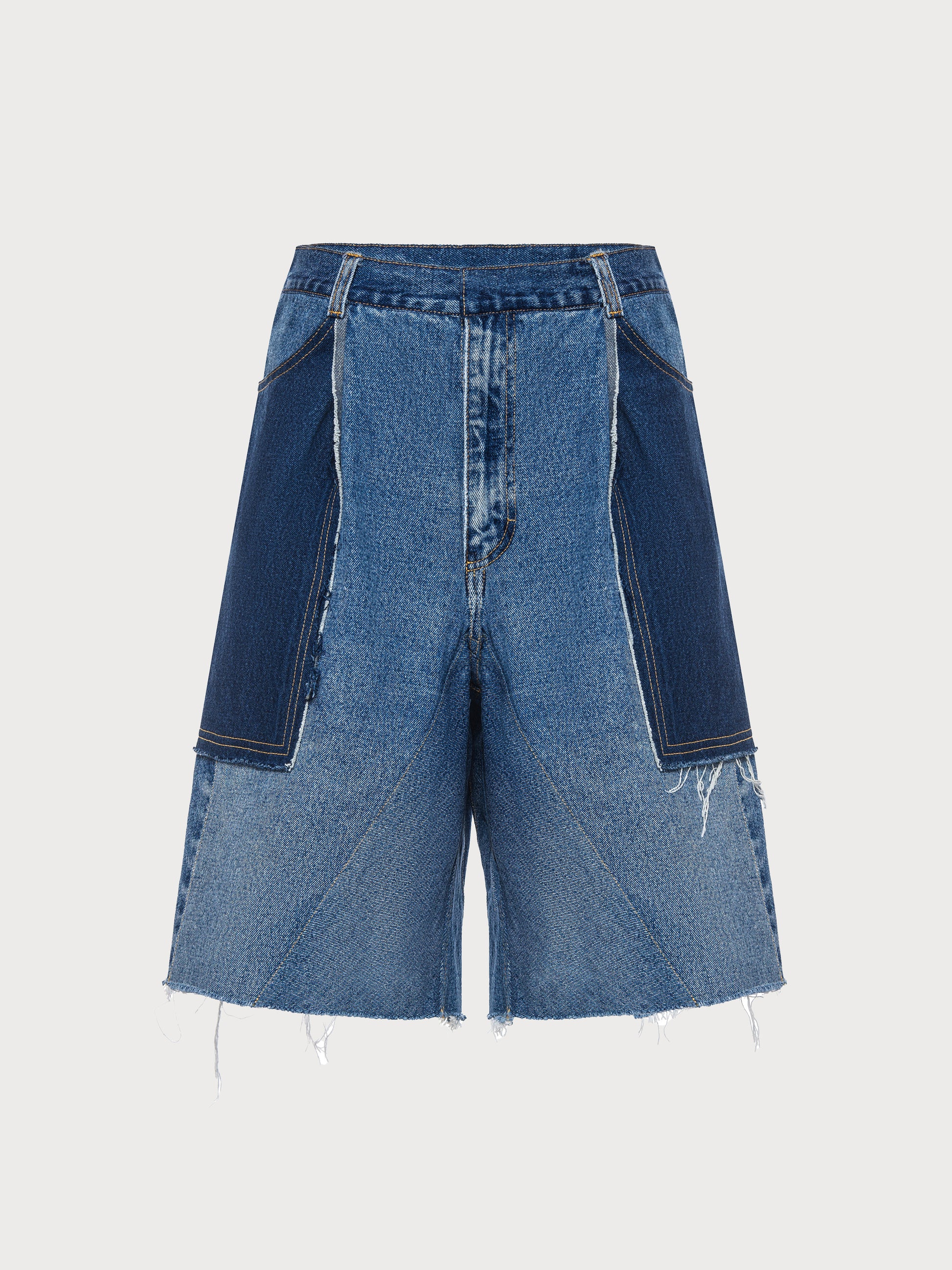Buy Reworked Denim Bermuda Shorts – Bottoms by Ksenia Schnaider | Ethical & Sustainable Fashion
