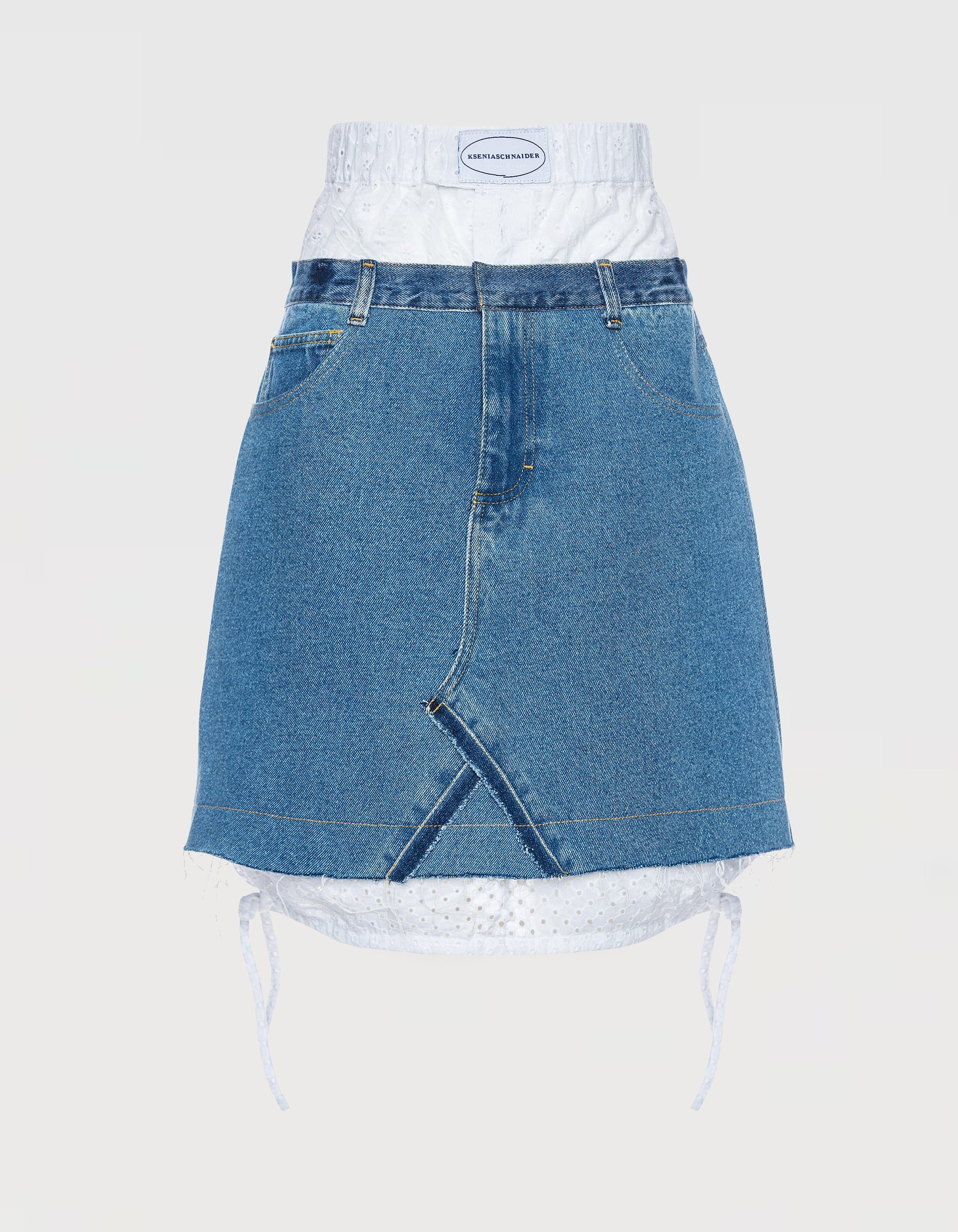 Buy 2 in 1 Boxer Skirt with Broderie Detail – Bottoms by Ksenia Schnaider | Ethical & Sustainable Fashion