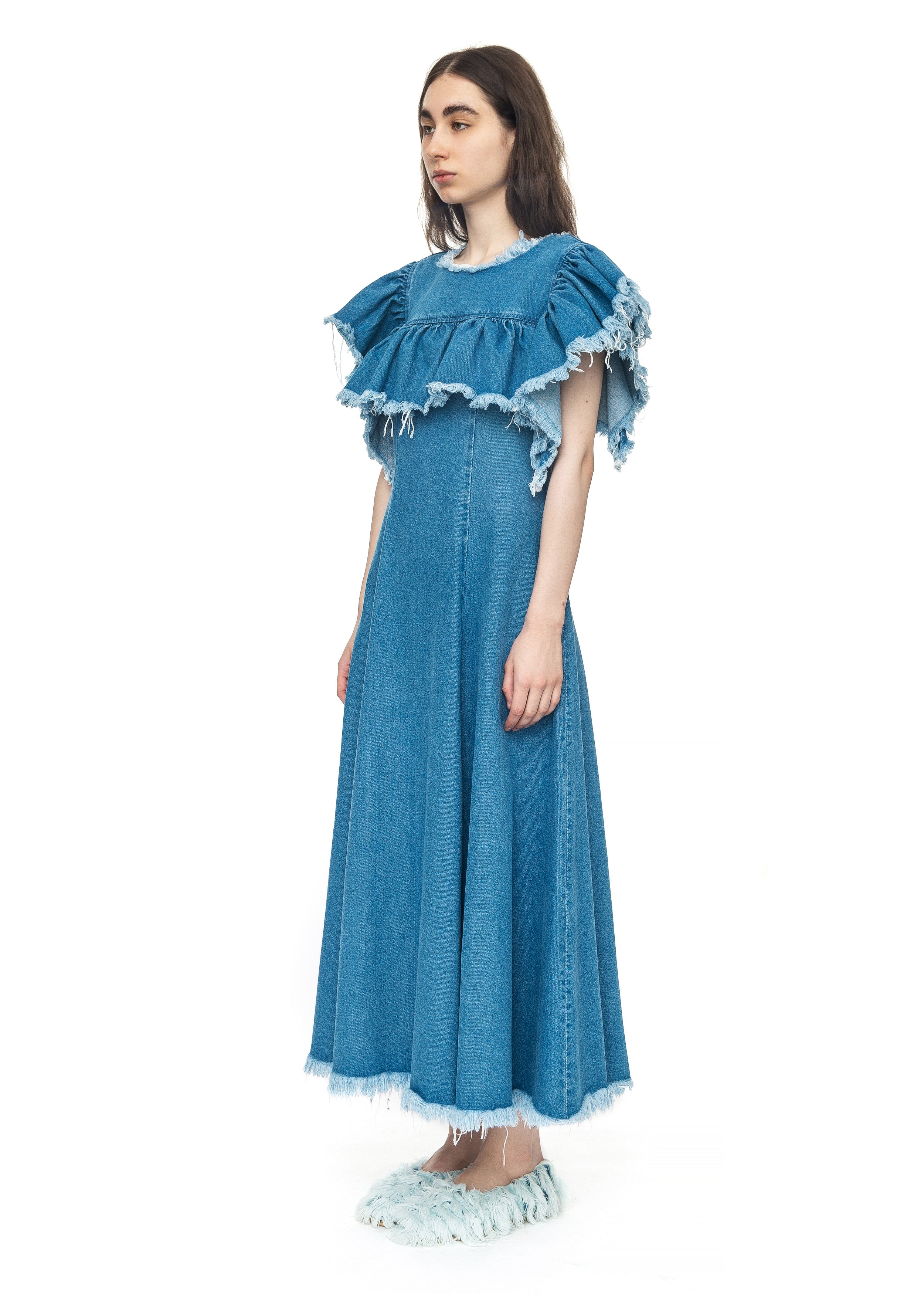 Denim Maxi Dress with Ruffles image