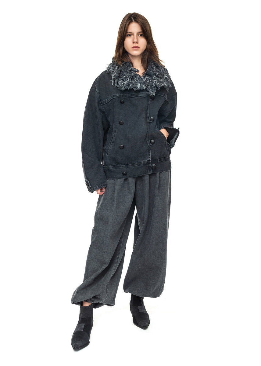 Black Denim Jacket with Denim Fur Collar image