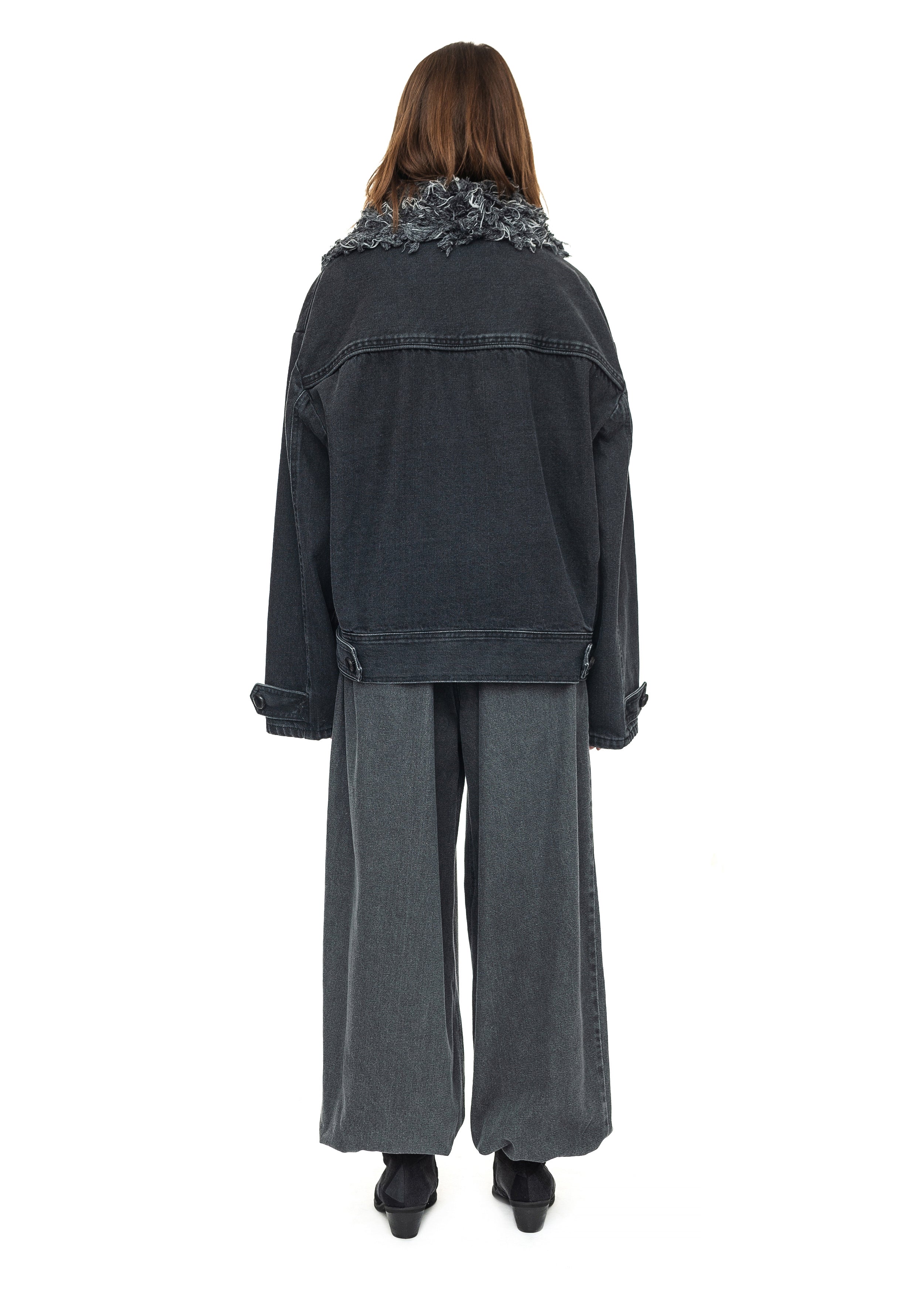 Black Denim Jacket with Denim Fur Collar image