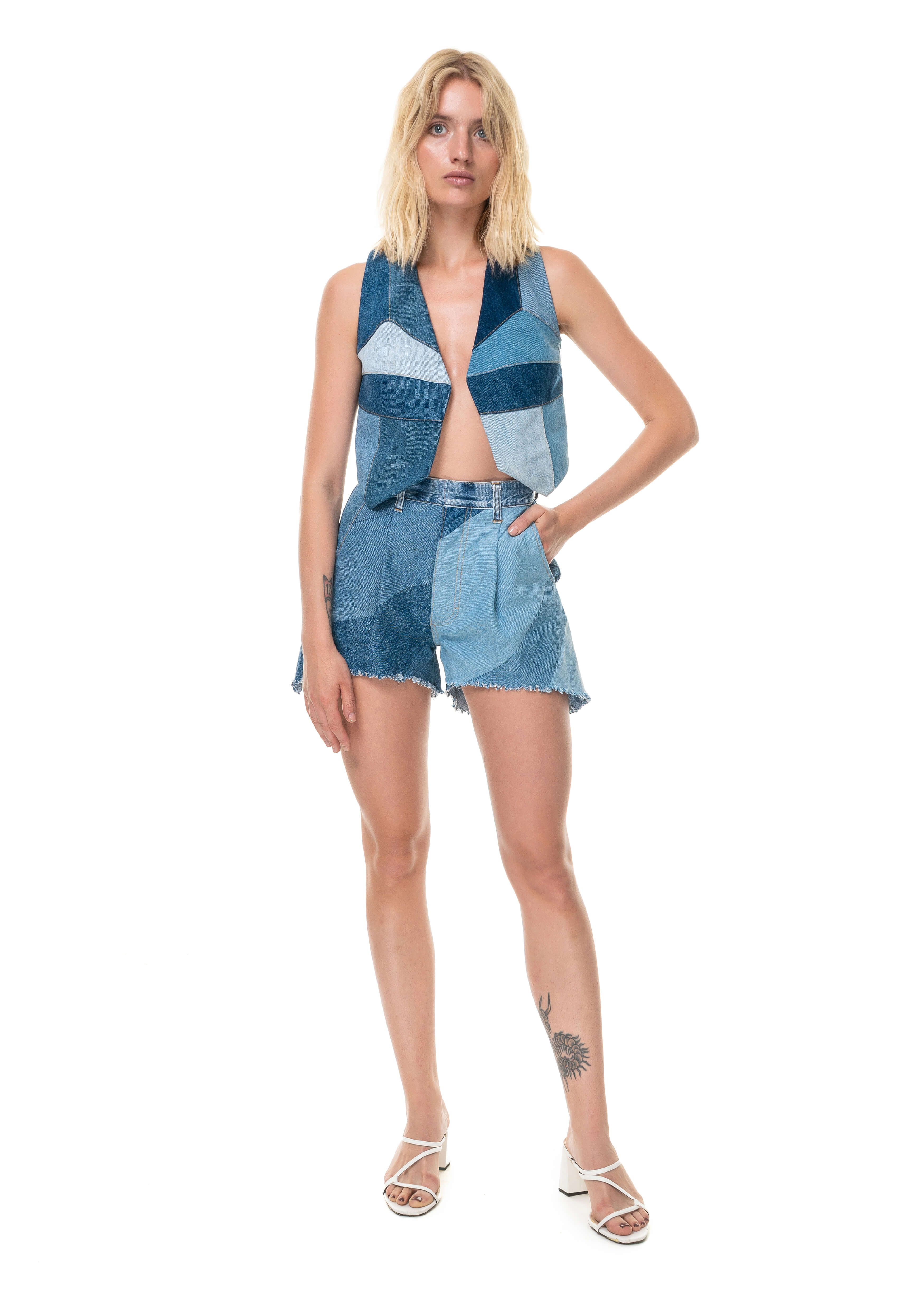 Reworked Diagonal Patchwork Shorts image