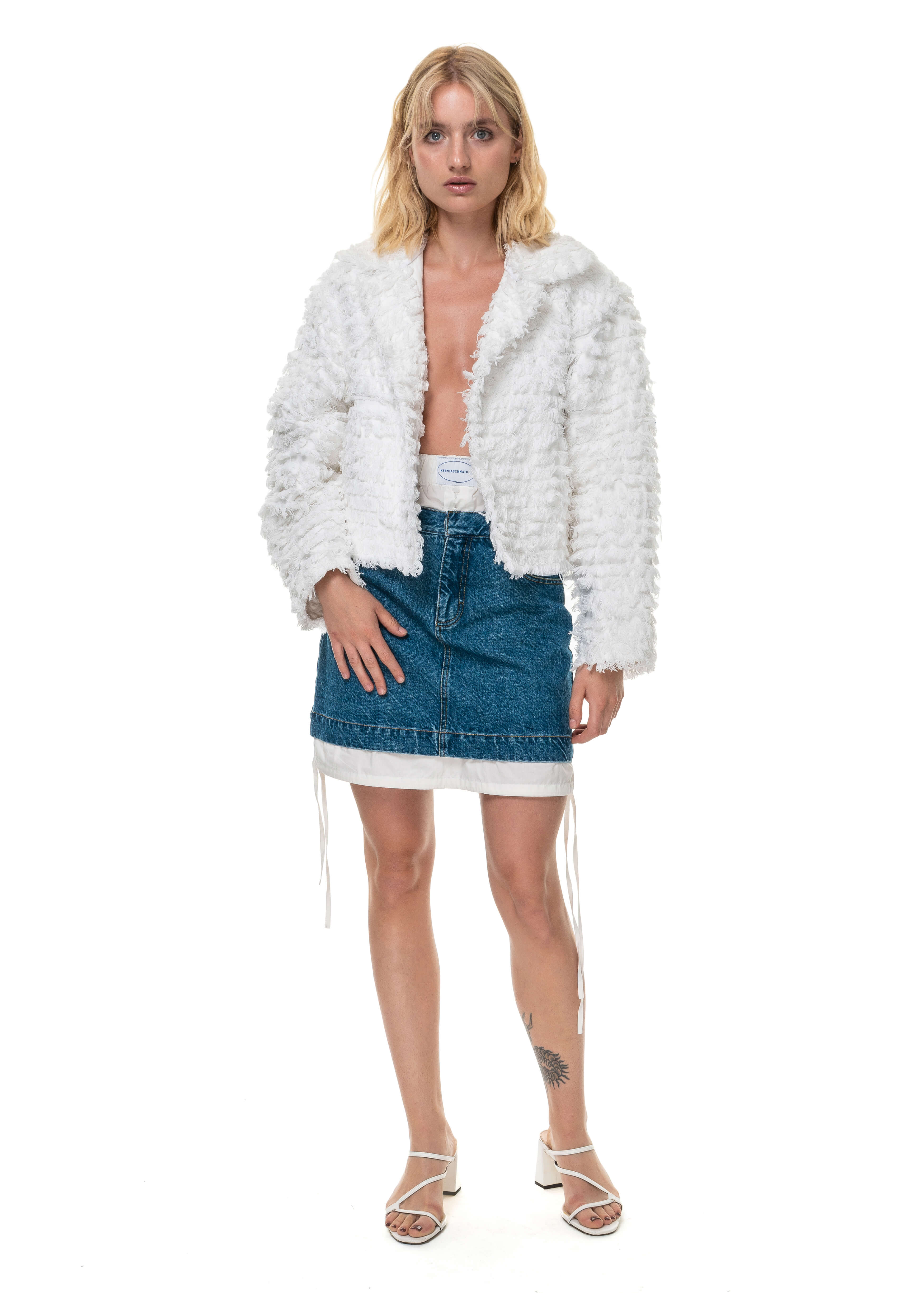 White Denim Fur Jacket image