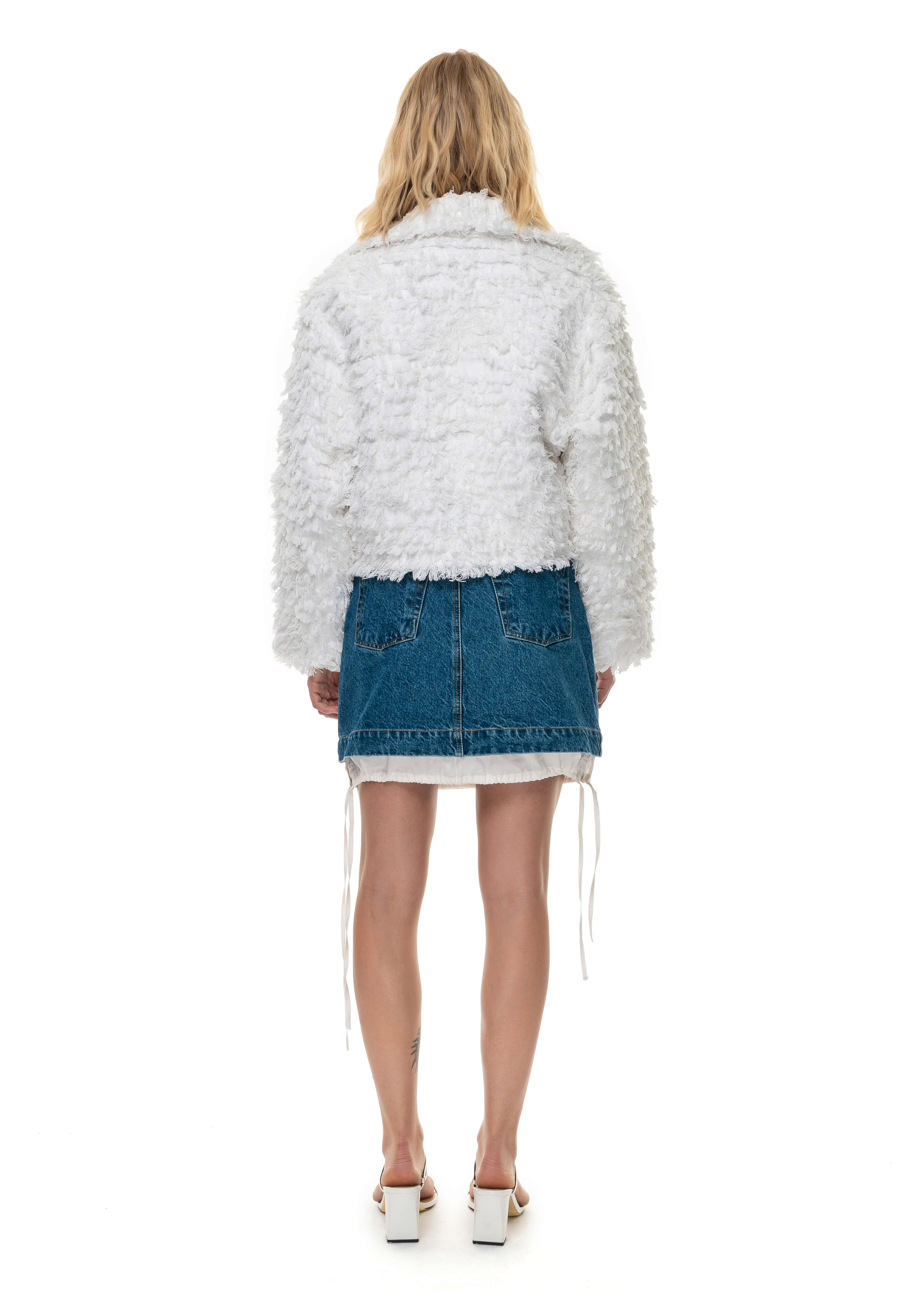 White Denim Fur Jacket image