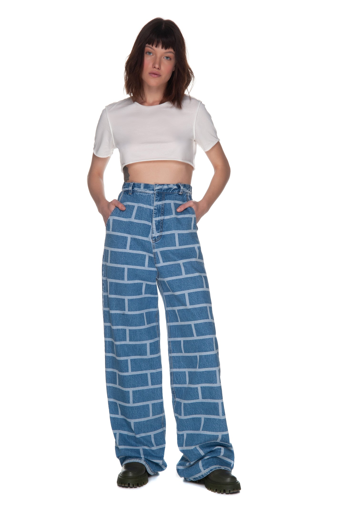 Wide Jeans With Brick Print image