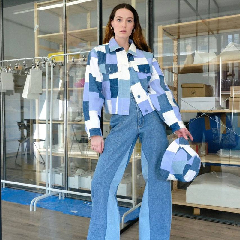 KSENIASCHNAIDER x Vasquiat is an exclusive collaboration featuring three patchwork denim pieces
