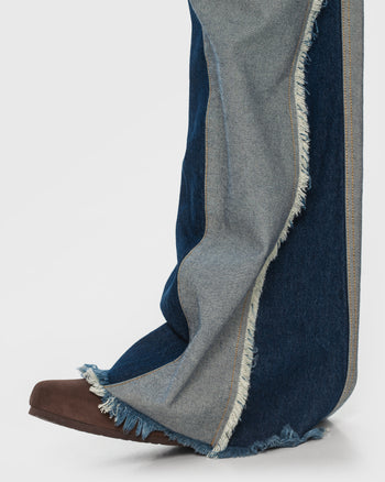 Buy Reversed Jeans with Contrast Side Lines – Bottoms by Ksenia Schnaider | Ethical & Sustainable Fashion