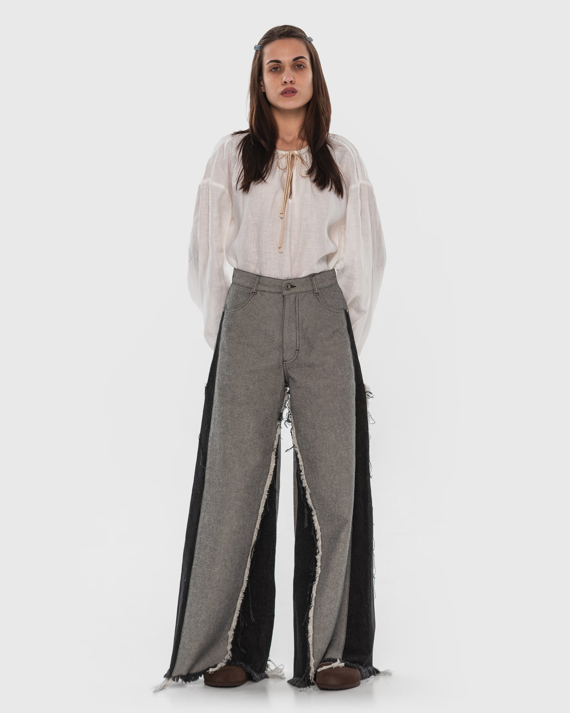 Buy Reversed Jeans with Contrast Side Lines – Bottoms by Ksenia Schnaider | Ethical & Sustainable Fashion
