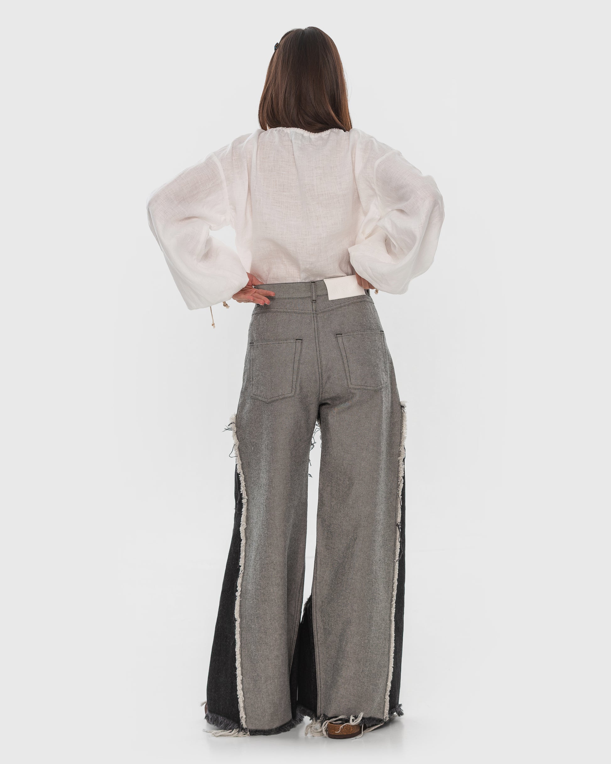 Buy Reversed Jeans with Contrast Side Lines – Bottoms by Ksenia Schnaider | Ethical & Sustainable Fashion