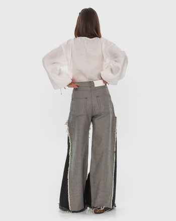 Buy Reversed Jeans with Contrast Side Lines – Bottoms by Ksenia Schnaider | Ethical & Sustainable Fashion