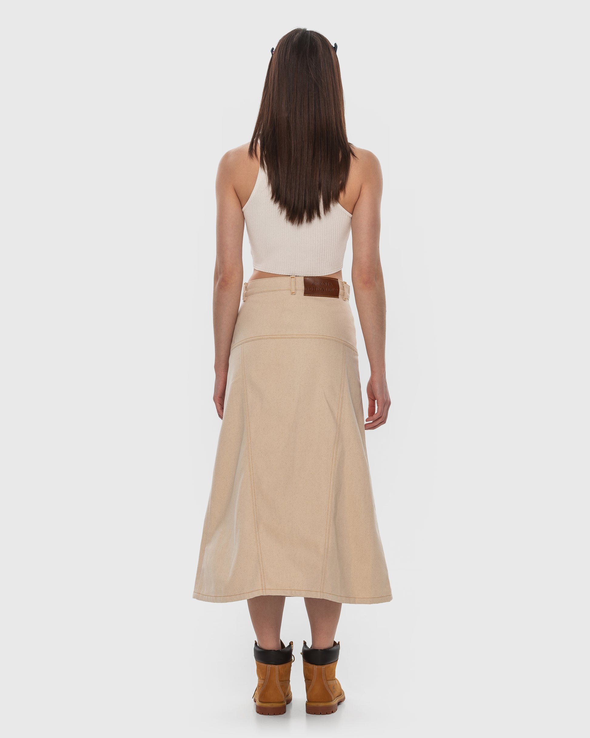 Buy Facing Denim Midi Skirt – Bottoms by Ksenia Schnaider | Ethical & Sustainable Fashion