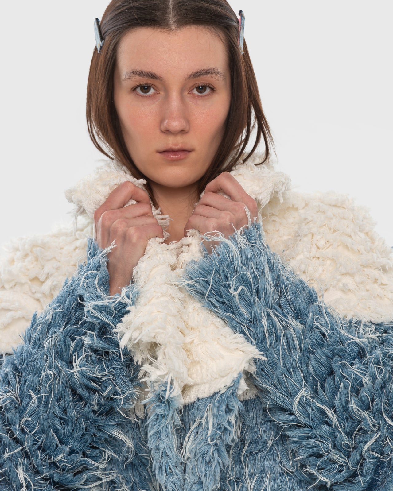 Buy Two-Tone Denim Fur Jacket – Outerwear by Ksenia Schnaider | Ethical & Sustainable Fashion