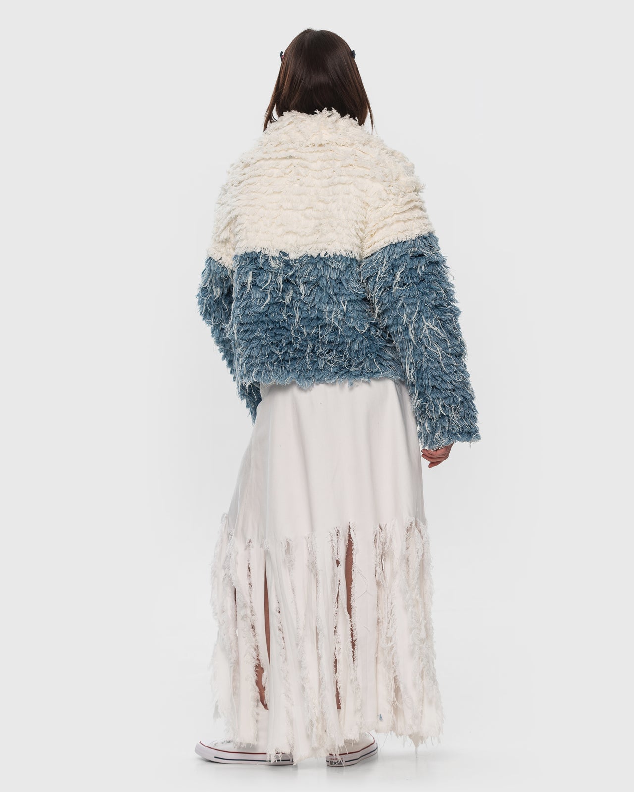 Buy Two-Tone Denim Fur Jacket – Outerwear by Ksenia Schnaider | Ethical & Sustainable Fashion