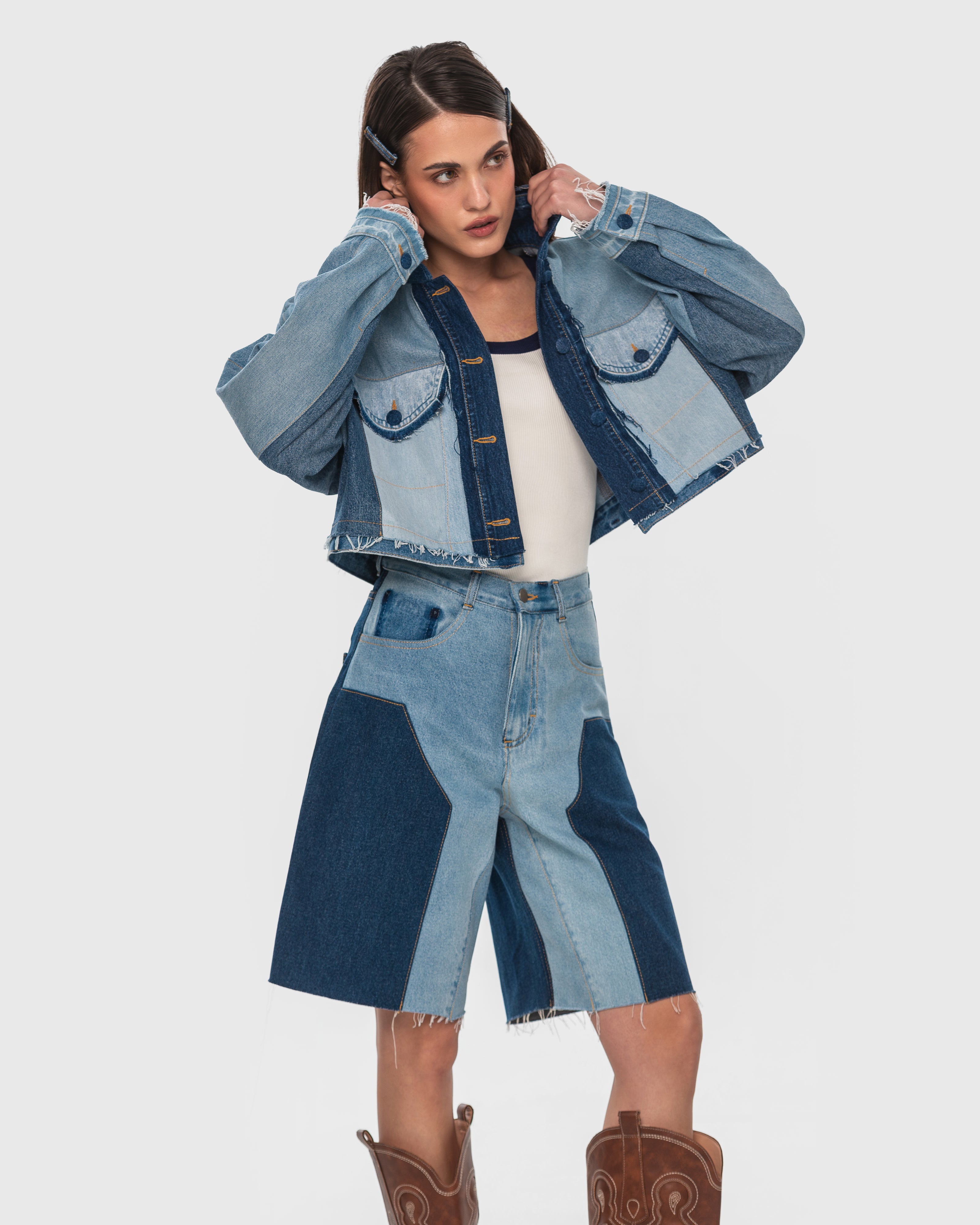 Patchwork Cropped Jacket - KSENIASCHNAIDER