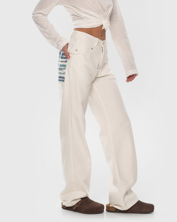 Buy Jeans with Denim Rug Detail – Bottoms by Ksenia Schnaider | Ethical & Sustainable Fashion