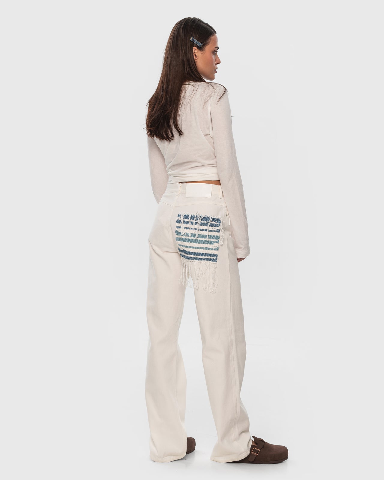Buy Jeans with Denim Rug Detail – Bottoms by Ksenia Schnaider | Ethical & Sustainable Fashion