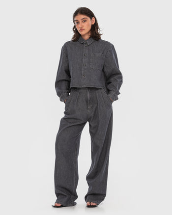 Buy Hemp Cropped Denim Shirt – Tops by Ksenia Schnaider | Ethical & Sustainable Fashion