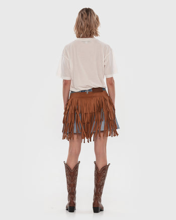 Buy Fringed Suede Denim Skirt – Bottoms by Ksenia Schnaider | Ethical & Sustainable Fashion