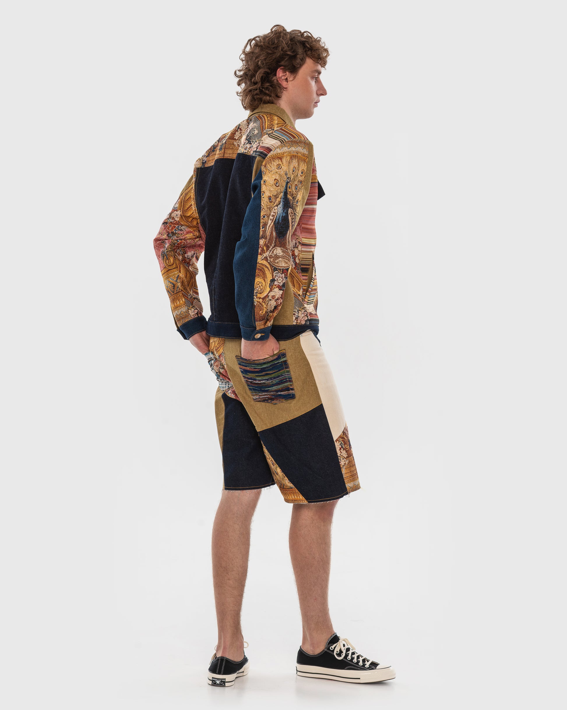 Buy Tapestry Patchwork Denim Shorts – Bottoms by Ksenia Schnaider | Ethical & Sustainable Fashion