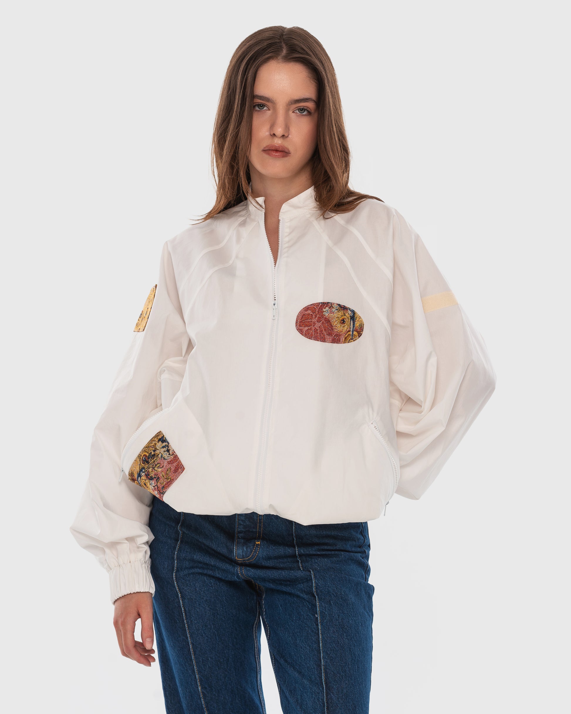 Buy Brandless Tapestry-Patch Cotton Bomber – Outerwear by Ksenia Schnaider | Ethical & Sustainable Fashion