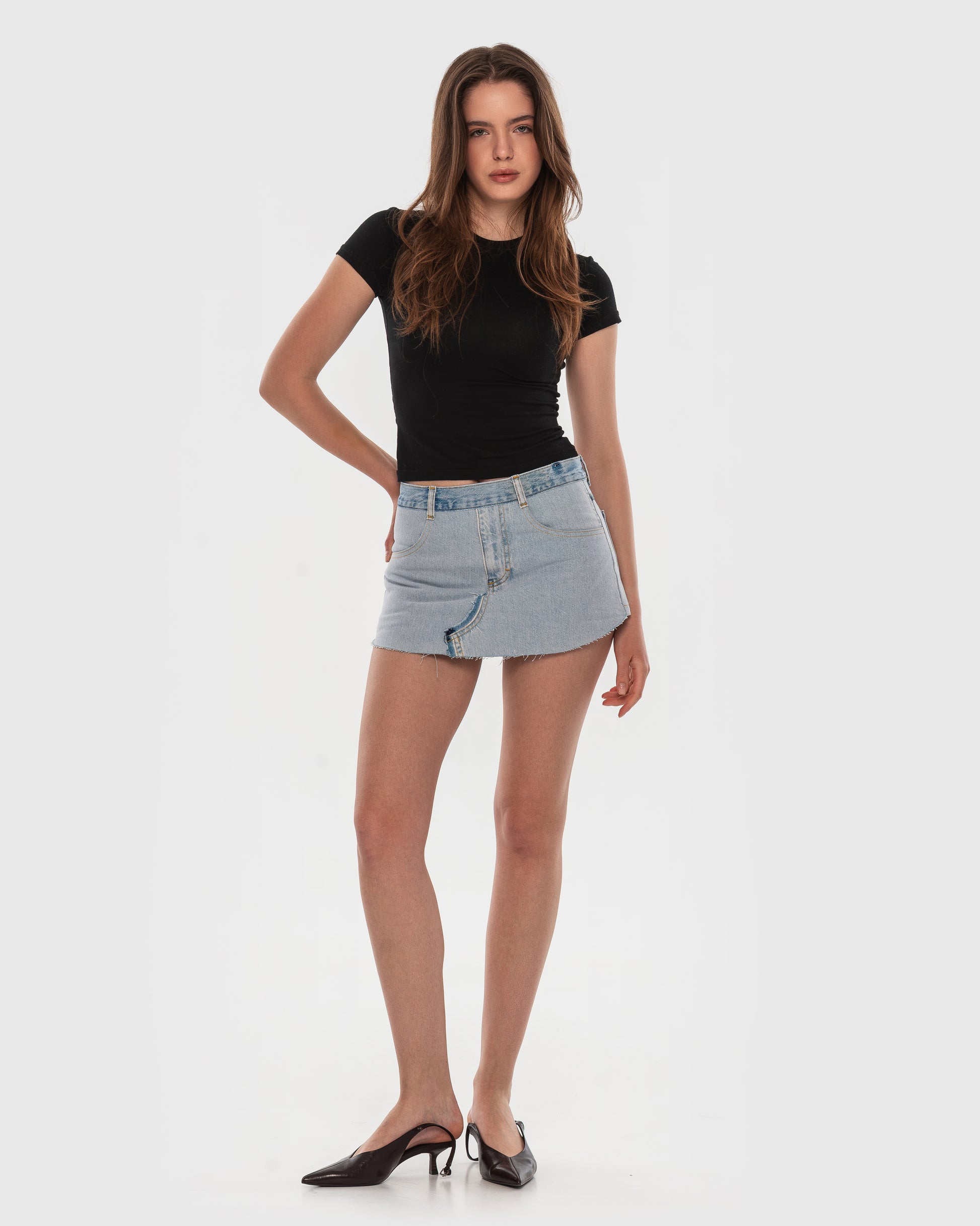 Buy Denim Mini Skort – Bottoms by Ksenia Schnaider | Ethical & Sustainable Fashion