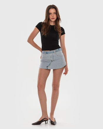 Buy Denim Mini Skort – Bottoms by Ksenia Schnaider | Ethical & Sustainable Fashion