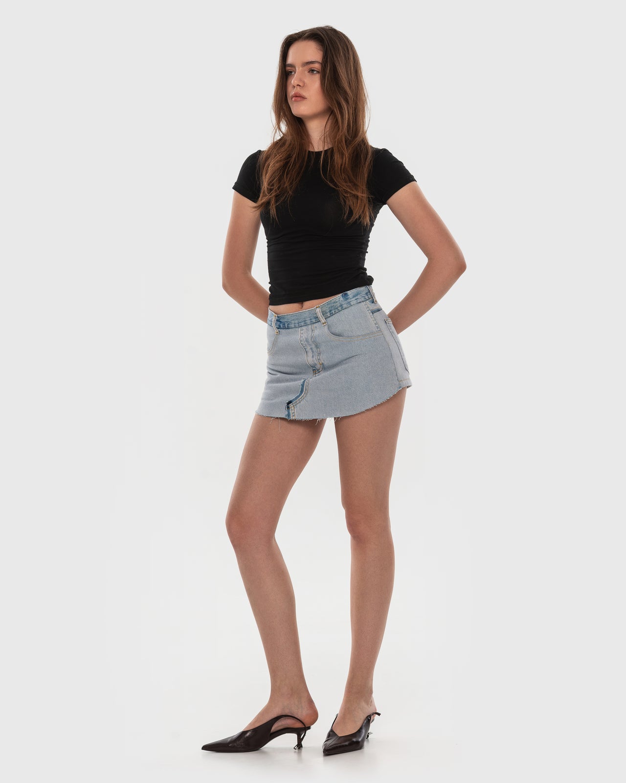 Buy Denim Mini Skort – Bottoms by Ksenia Schnaider | Ethical & Sustainable Fashion