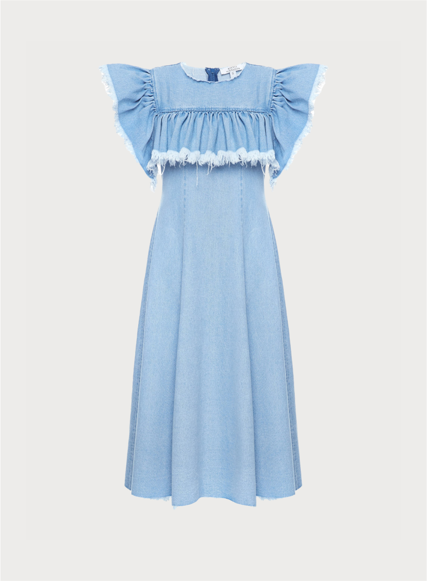 Buy Denim Maxi Dress with Ruffles – Dresses by Ksenia Schnaider | Ethical & Sustainable Fashion