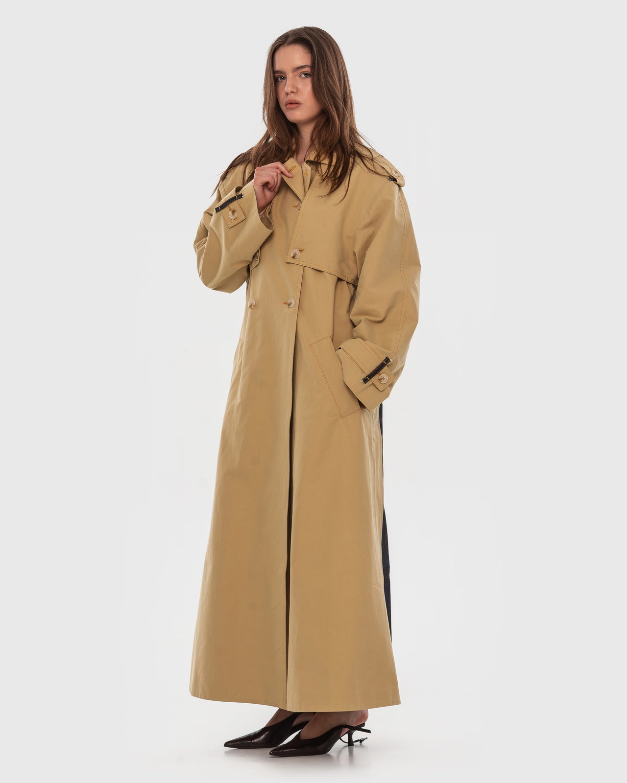 Buy Reworked Trench with Back Jeans Detail – Outerwear by Ksenia Schnaider | Ethical & Sustainable Fashion