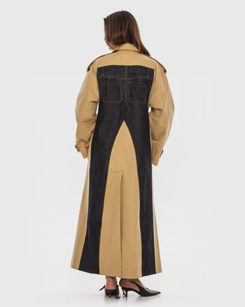 Buy Reworked Trench with Back Jeans Detail – Outerwear by Ksenia Schnaider | Ethical & Sustainable Fashion