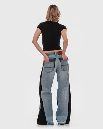 Buy Wide Jeans with Wide Contrast Side Lines – Bottoms by Ksenia Schnaider | Ethical & Sustainable Fashion