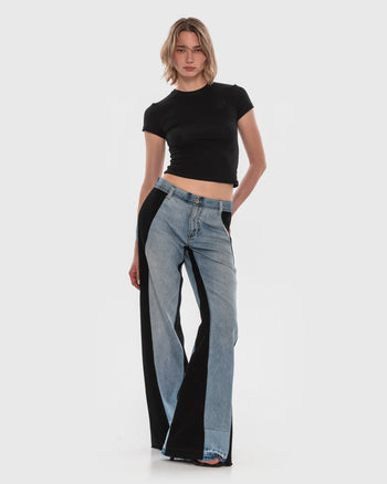 Buy Wide Jeans with Wide Contrast Side Lines – Bottoms by Ksenia Schnaider | Ethical & Sustainable Fashion