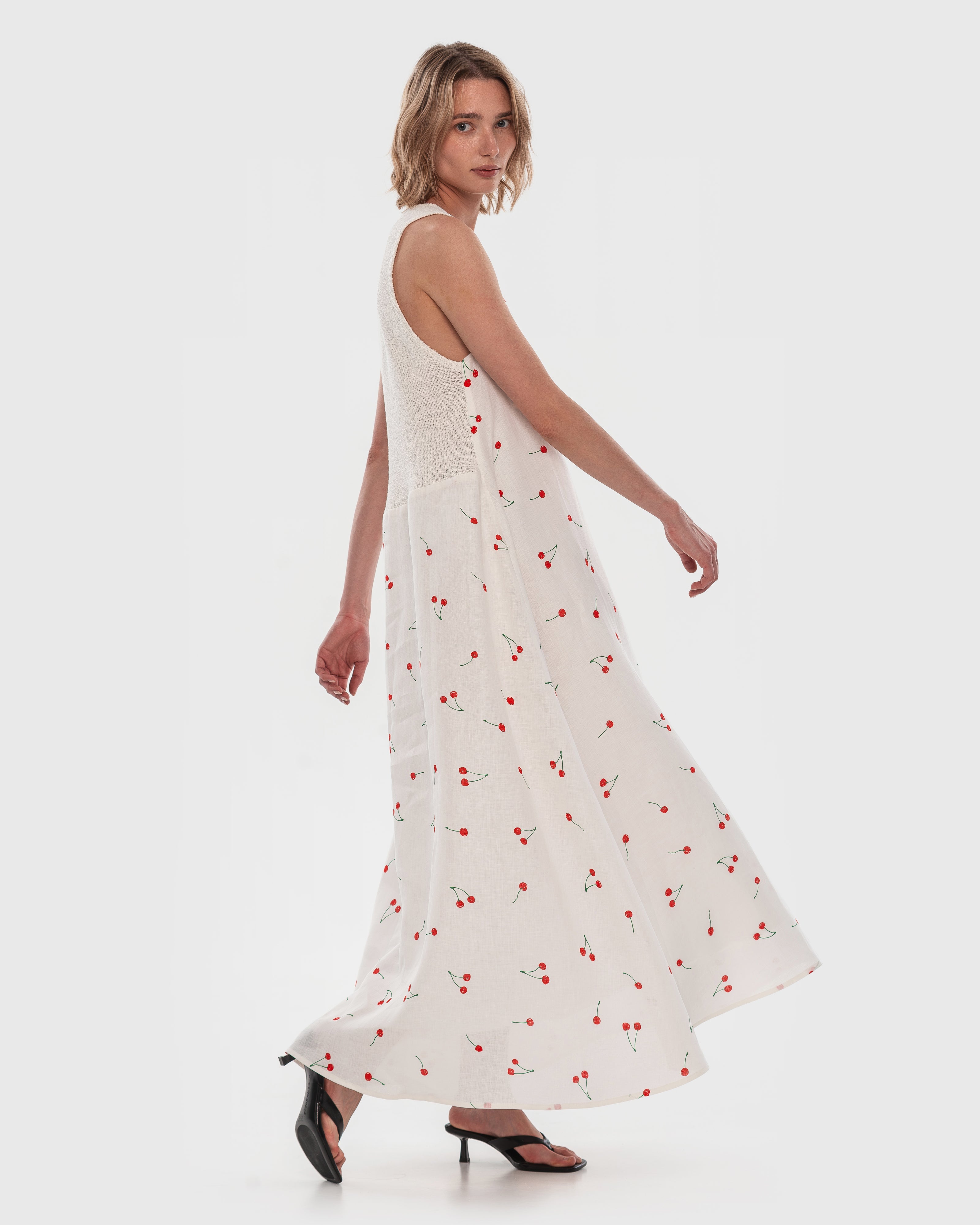 Hemp Maxi Dress with Cherry Print - KSENIASCHNAIDER