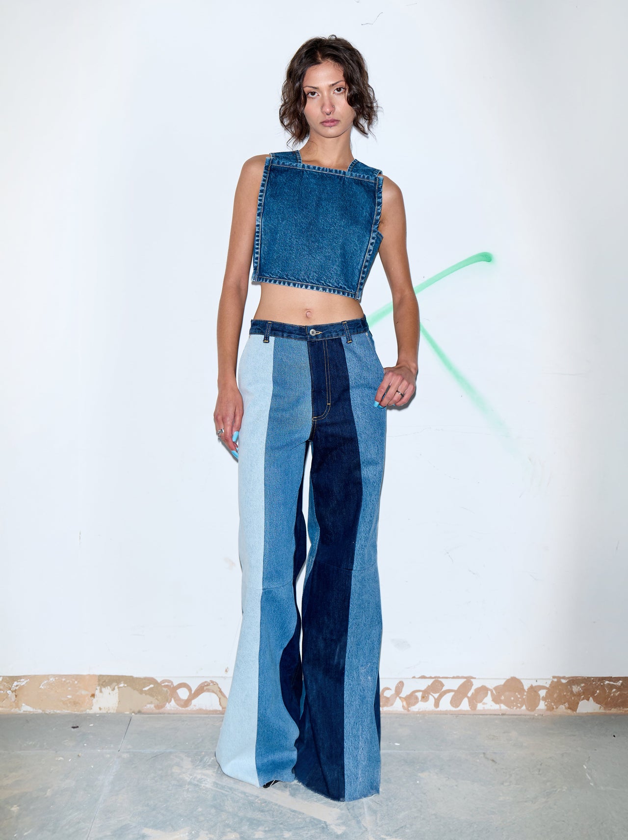 Reworked Striped Flared Jeans